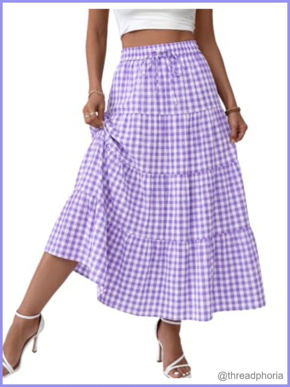Womens Plaid Gingham Midi Skirt with Pockets High Waisted A-Line Long Skirt